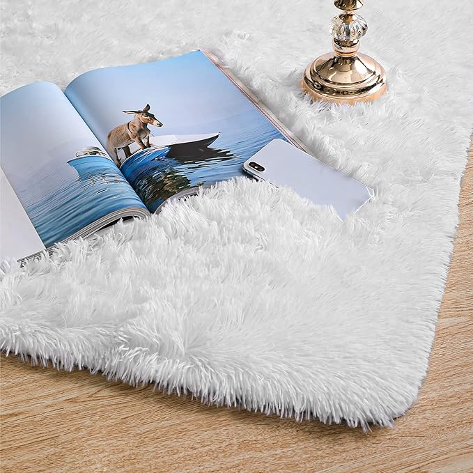 Ophanie 6x9 White Rugs for Living Room, Large Fluffy Shag Fuzzy Plush Soft Living Room Area Rugs, Floor Shaggy Carpets for Bedroom, Carpet for Kids Boys Girls Dorm Nursery Home Decor Aesthetic