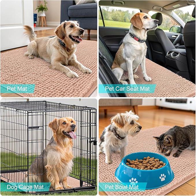 OLANLY Dog Door Mat for Muddy Paws 45x27, Absorbs Moisture and Dirt, Absorbent Non-Slip Washable Doormat, Quick Dry Chenille Mud Mat for Dogs, Entry Indoor Entryway Carpet for Inside Floor, Peach