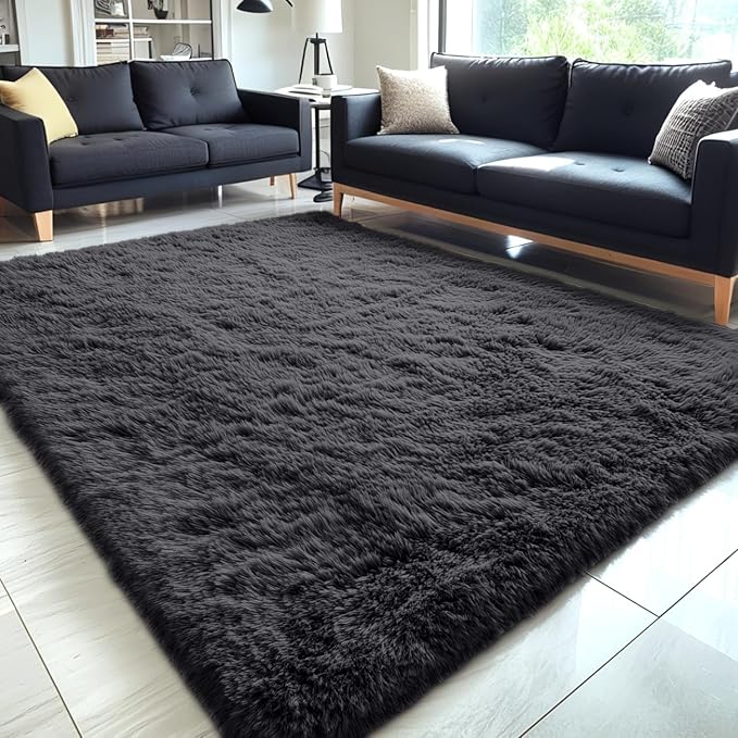 OLANLY 5x11 Machine Washable Large Area Rugs for Living Room, Bedroom, Soft Fluffy Shaggy Bedside Rug, Indoor Floor Carpet for Kids Girls and Boys, Dorms, Nursery, Home Decor Aesthetic, Black