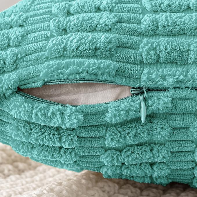 MIULEE Pack of 2 Corduroy Decorative Throw Pillow Covers 16x16 Inch Soft Boho Striped Pillow Covers Modern Farmhouse Home Decor for Summer Sofa Living Room Couch Bed Aqua Green