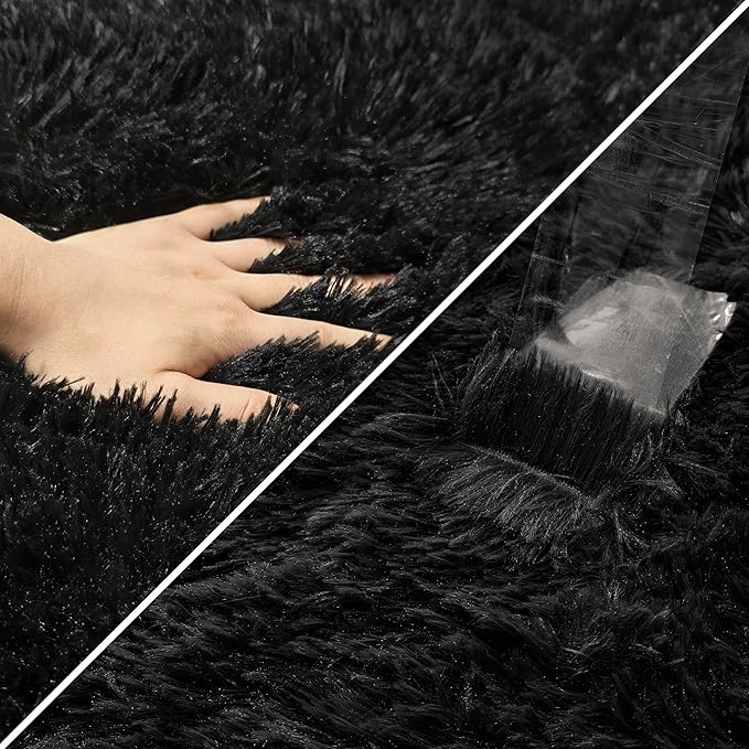 2x8 Bedside Area Rugs for Bedroom Soft Fluffy Shag Black Rug for Hallway Non-Slip Fuzzy Plush Living Room Rug Indoor Floor Carpet for Kids Rooms Dorm Nursery Modern Home Aesthetic Decor