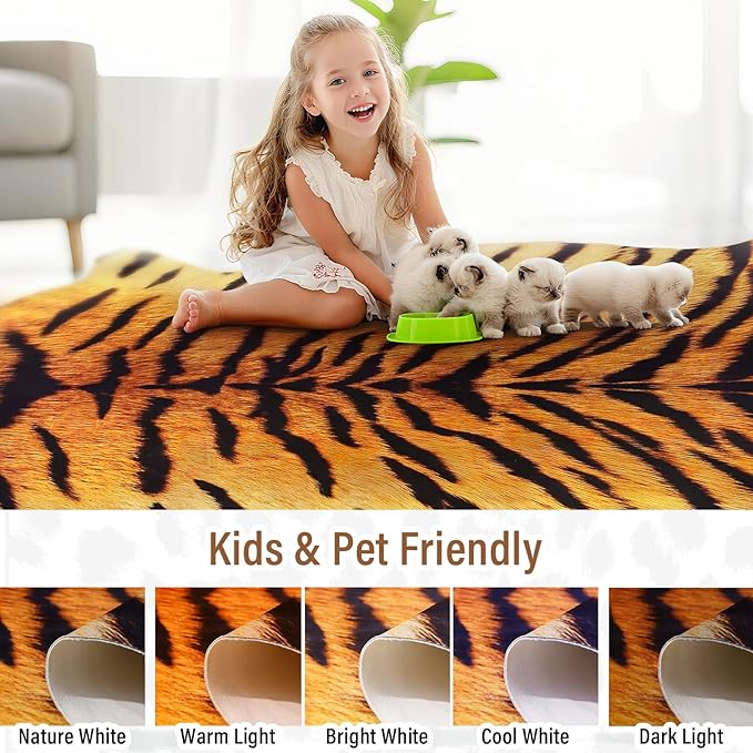 AROGAN Premium Tiger Print Rug 6.2x7 Feet, Machine Washable Faux Fur Rug, Non-Slip Animal Print Hide Tiger Skin Area Rug for Bedroom Living Room Home Decor