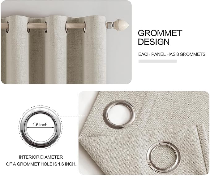 MIULEE Linen Curtains 100% Blackout for Bedroom Thermal Insulated Cobblestone Grommet Room Darkening Curtains & Drapes for Living Room Nursery 52 x 72 Inch (2 Panels)