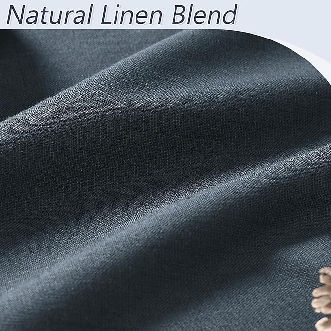 Guken 100% Blackout Linen Curtains 90 Inch Length 2 Panels Set for Living Room Bedroom Back Tab Thermal Insulated Black Out Linen Drapes Room Darkening Window Curtains,Vintage Blue