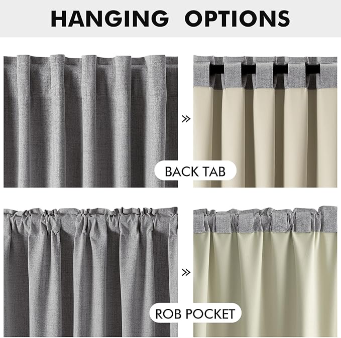 MIULEE 100% Blackout Linen Curtains for Bedroom, Glacier Gray Solid Luxury Decor Thermal Insulation Room Darkening Drapes for Living Room Nursery Back Tab Rod Pocket 42 x 63 Inches, 2 Panels