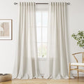 Nanspring Mousse White Lnen Curtains 102 Inches Long for Living Room Linen Light Filtering Semi Sheer Curtain Back Tab Simple Modern Floor to Ceiling Coastal Decor Drapes for Bedroom 52x102, 2 Panels