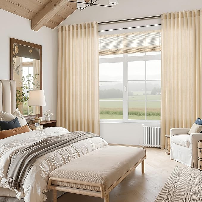 Nanspring Tan Linen Curtains 63 Inches Long for Bedroom Back Tab Light Filtering Privacy Sheer Curtain Modern Farmhouse Coastal Decor Tan Cotton Textured Gauze Drapes for Bathroom 2 Panel Set