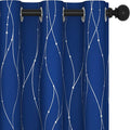 Deconovo Blackout Curtains, 38 x 36 Inch Drapes for Kitchen with Wave Dots Silver Print, Soundproof Thermal Insulated Window Curtain for Small Windows Nursery, Set of 2, Machine Washable, Royal Blue