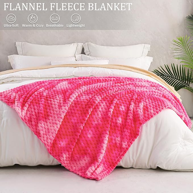 Exclusivo Mezcla Fleece Twin Blanket for Bed, Extra Large Fuzzy Tie-dye Hot Pink Bed Blankets, Soft Cozy Plush Sofa Throws for All Seasons, 90x66 Inches