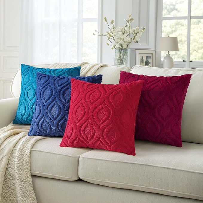 decorUhome Summer Throw Pillow Covers 12x20 Inch Set of 2, Soft Plush Faux Wool Navy Blue Solid Couch Pillow Covers, Accent Farmhouse Neutral Rectangle Pillow Cases for Sofa Bed Living Room