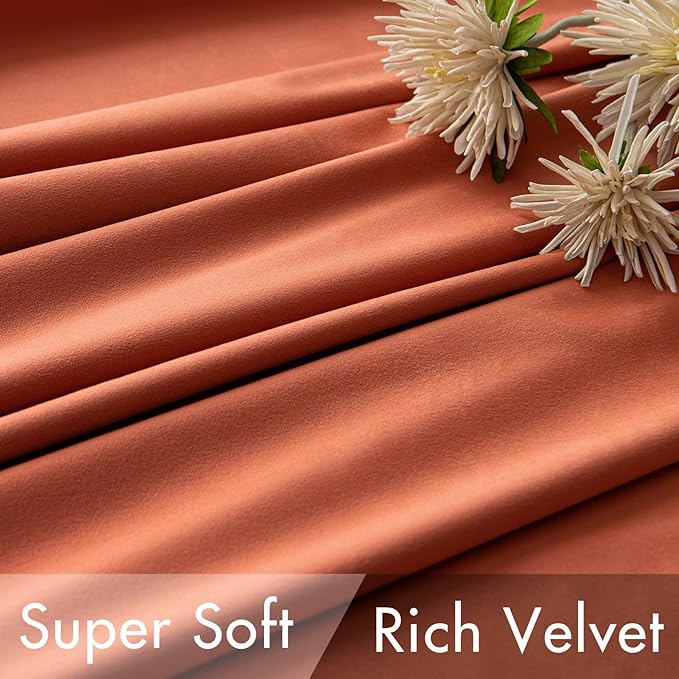 MIULEE Velvet Curtains 84 inches 2 Panels - Luxury Burnt Orange Blackout Curtains for Bedroom Living Room Thermal Insulated Super Soft Window Drapes Rod Pocket & Back Tab, Terracotta Rust Fall Decor