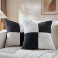 Fancy Homi Set of 2 Black White Euro Decorative Throw Pillow Covers 28x28 Inch for Bedroom Couch Bed, Farmhouse Boho Home Decor, Soft Cross Corduroy Patchwork Textured Square Cushion Case 71x71 cm