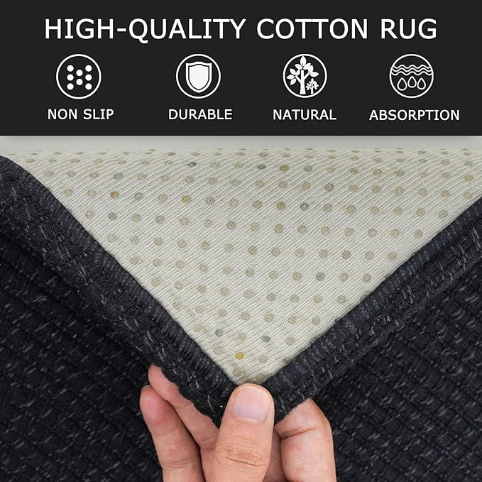 KOZYFLY Runners for Hallways 2x7 ft Washable Kitchen Runner Non Slip Rubber Backed Hall Runners Cotton Entryway Runner Rugs Floor Carpet for Indoor Backdoor Bedroom Kitchen, Black/Dark Grey