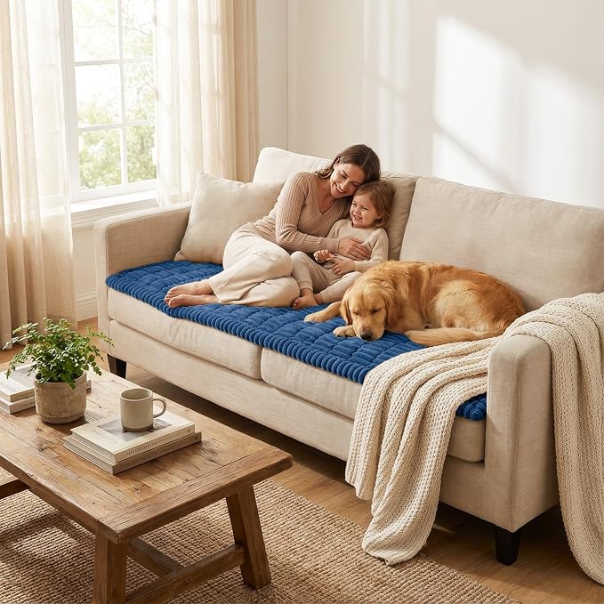 Smiry Couch Cover for Dogs Washable, Non Slip Fuzzy Pet Couch Covers for 3 Cushion Sofa Pet Friendly, Thick Soft Sofa Slipcovers Cushion Protector (Navy Blue, 27.6" x 88")