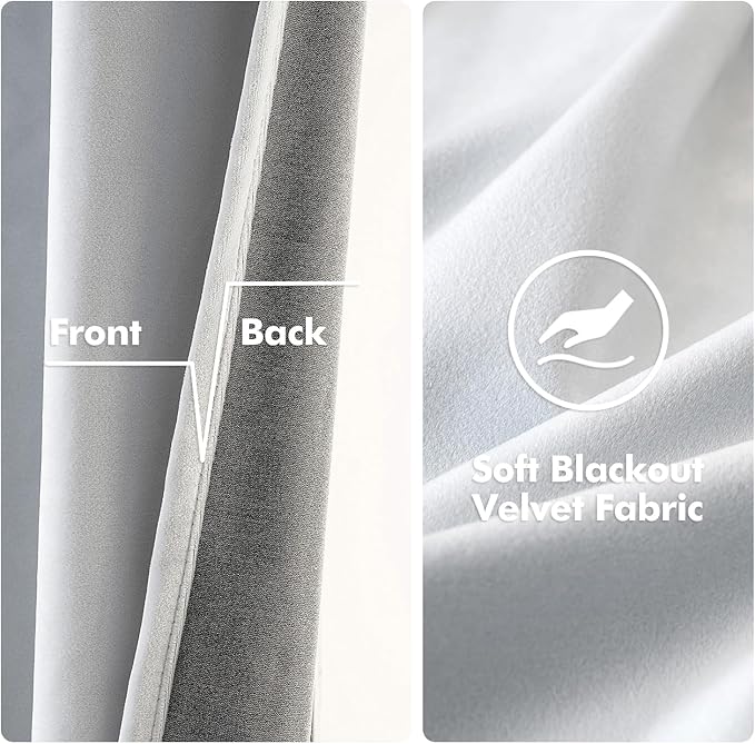 MIULEE 2 Pieces Greyish White Velvet Curtains Exquisite & Elegant Grommet Thermal Soundproof Room Darkening Light Blocking Curtains/Drapes for Living Room Bedroom 52 x 63 Inch