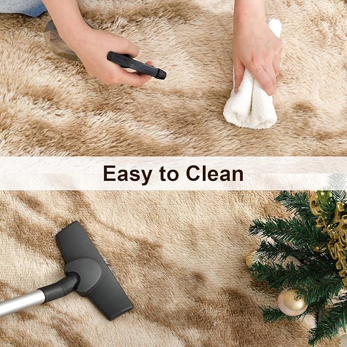 TWINNIS Super Soft Shaggy Rugs Fluffy Carpets, 5x8 Feet, Indoor Modern Plush Area Rugs for Living Room Bedroom Kids Room Nursery Home Decor, Upgrade Anti-Skid Rectangular Fuzzy Rug, Beige Brown