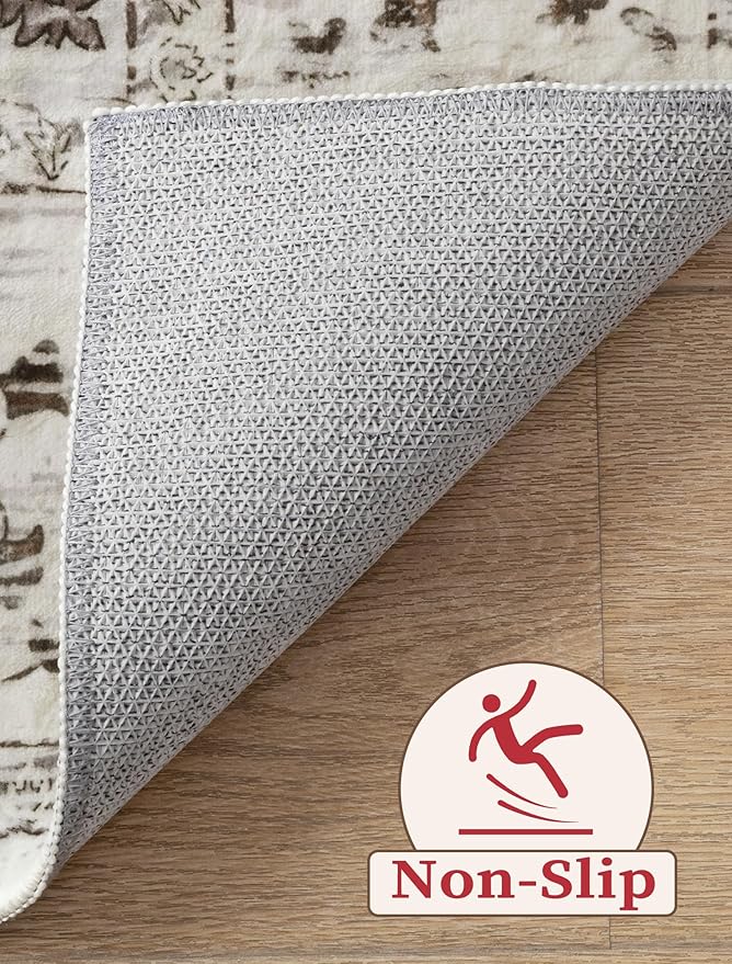 SERISSA Boho Washable Runner Rug, 2x5 Rug Non-Slip Vintage Earth Tone Hallway Kitchen Runner Rug Ultra Soft Print Distressed Floor Carpet for Bedroom Bathroom Laundry Room