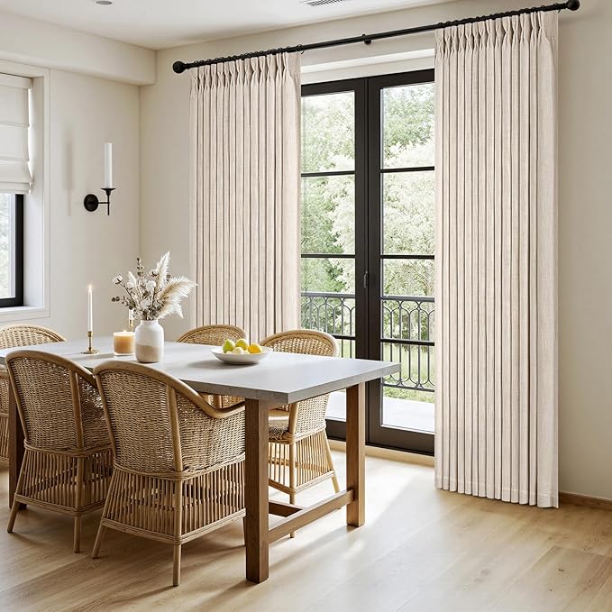MIULEE Pinch Pleated Thick Linen Curtains 108 Inches Length 2 Panels for Living Room Bedroom, Extra Long Pinch Pleat Drapes Back Tab Light Filtering Cream Ivory Foor to Ceiling Curtains with Hooks