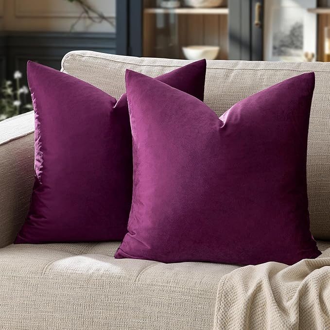 GIGIZAZA Decorative Couch Throw Pillow Covers,Set of 2 Purple Square Pillow Cushion Covers 22x22,Pillow Cases Velvet Pillow Covers