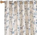 Lazzzy Linen Farmhouse Curtains Blue Floral Curtains 63 Inch Length Back Tab Drapes for Living Room Bedroom Light Filtering Country Vintage Rod Pocket Curtain, 2 Panels, Blue on Beige