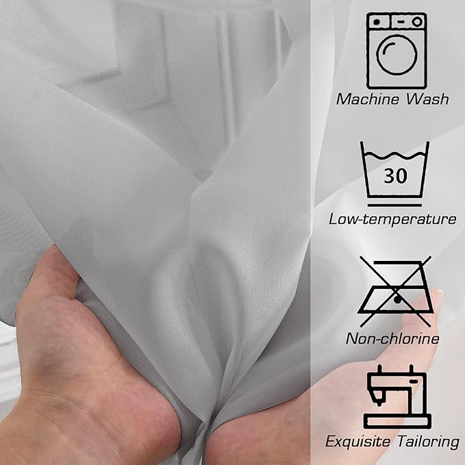 OWENIE Sheer Curtains 72 Inches Long for Living Room Bedroom, Rod Pocket Fimly Voile Door Curtains with Soft Touch, Rod Pocket Solid Light Grey Voile Elegant Airy Curtains, Each 42Wx72L inch