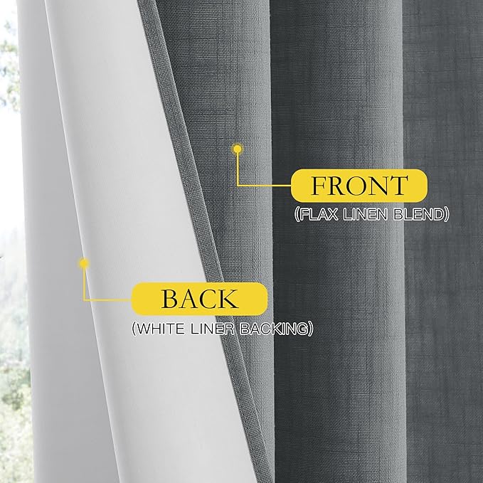 NICETOWN 100% Blackout Linen Texture Curtains 70 inches Long, Dove Grey, 2 Pcs, Thermal Insulated Full Blackout 2-Layer Lined Drapes, Energy Efficiency Window Draperies for Boy's Room