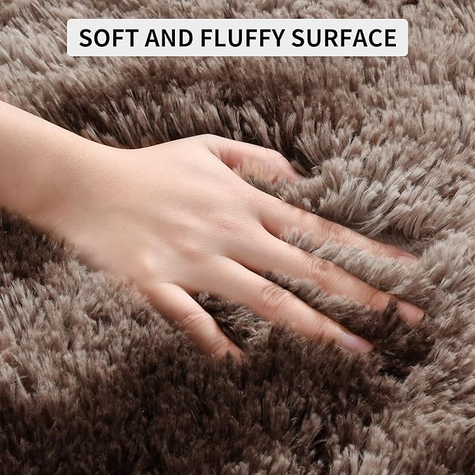 Tepook Soft Fluffy Rugs for Living Room, 5x8 Shaggy Area Rug for Bedroom, Modern Shag Rug Fuzzy Carpets for Kids, Plush Indoor Nursery Home Decor Rug with Non-Slip Bottom, Tie-Dyed Coffee