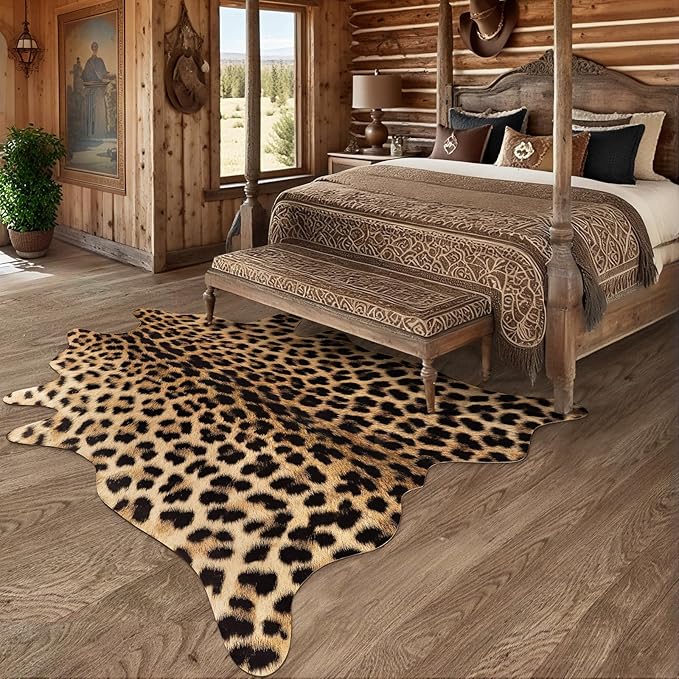 AROGAN Premium Leopard Print Rug 8x10 Feet, Machine Washable Faux Fur Cheetah Rug, Non-Slip Animal Print Hide Leopard Skin Area Rug for Bedroom Living Room Home Decor