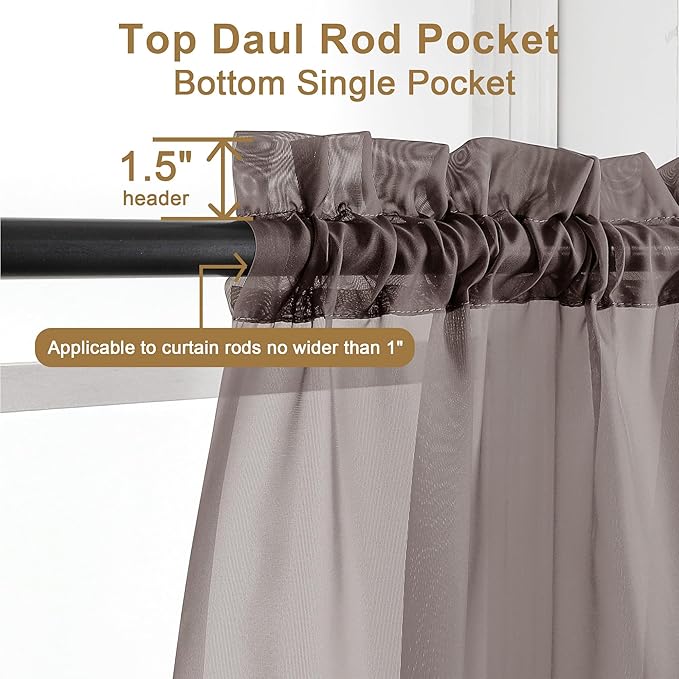 Chyhomenyc Sheer Chocolate Brown Curtains 90 inches Long 2 Panels, Light Filtering Soft Airy Solid Elegant Voile Window Treatment Drapes for Bedroom Living Room Wedding Party Decor, 42 Wx90 L Inches
