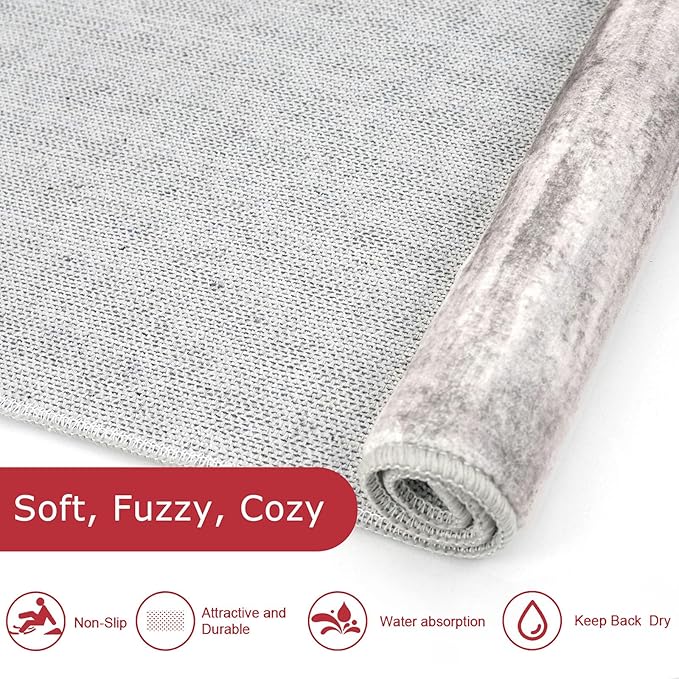 KOZYFLY Modern Abstract Washable Rug Runner 2x5 Hallway Rug Runner Non-Slip Soft Kitchen Runner Rugs, Grey/Light Beige/Brown Striped Carpet for Entryway Bathroom