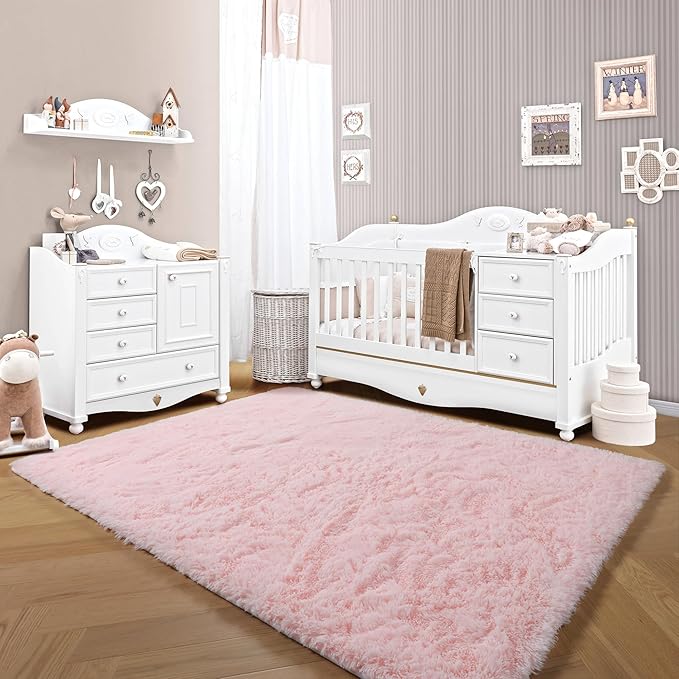 ONASAR Pink Rugs for Bedroom Girls, Fluffy 4x6 Soft Plush Fuzzy Shaggy Kids Area Rug, Cute Indoor Floor Carpet for Teen Boys Dorm Nursery Bedside Home Living Room Decor Aesthetic