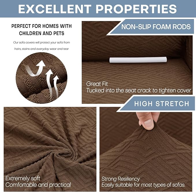 ZNSAYOTX 1 Piece Jacquard Couch Covers for 2 Cushion Couch High Stretch Loveseat Slipcover for Pets Dogs Anti Slip Love Seat Sofa Slipcover Furniture Protector (Medium, New Pattern Coffee)