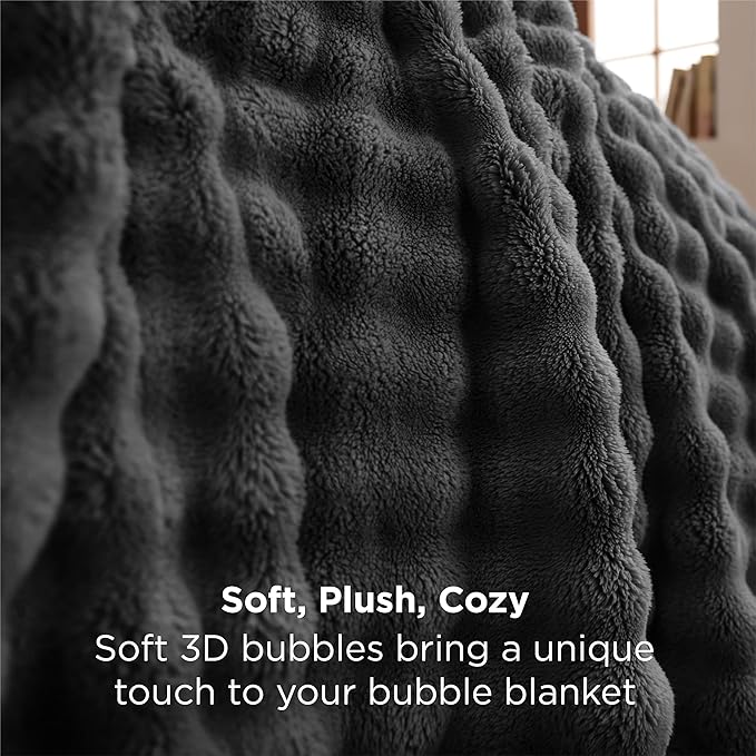 Bedsure 3D Fleece Bubble Blanket for Couch - GentleSoft Grey Throw Blanket for Sofa Bed Room Decor - Luxury Soft Cozy Gifts for Kids, Lightweight, All Seasons, Dark Grey, 50"×60"