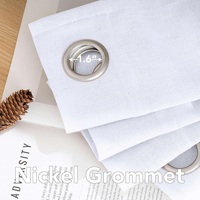 H.VERSAILTEX Living Room Linen Curtains Home Decorative Grommet Curtains Privacy Added Energy Saving Light Filtering Window Treatments Draperies for Bedroom, Bright White, 2 Panels, 52 x 72 - Inch
