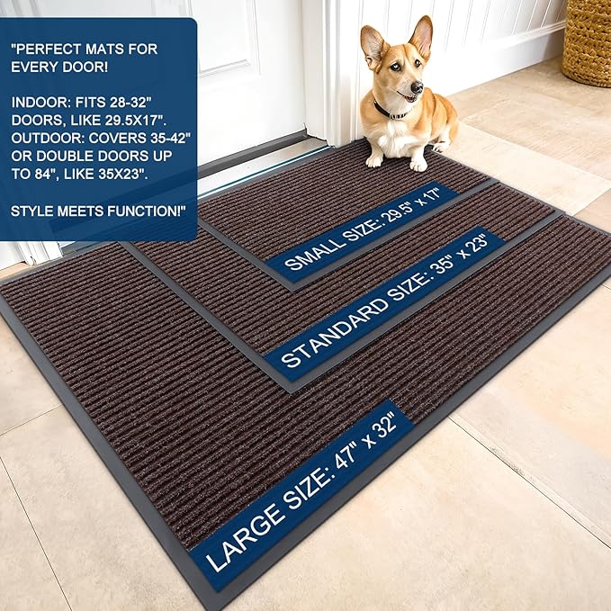 OLANLY Front Door Mat Indoor Outdoor Entrance, Waterproof Heavy Duty Doormat, Fade Resistant, Low Profile, Easy Clean Patio Porch Welcome Floor Mats for Entry, 71x47, Tan