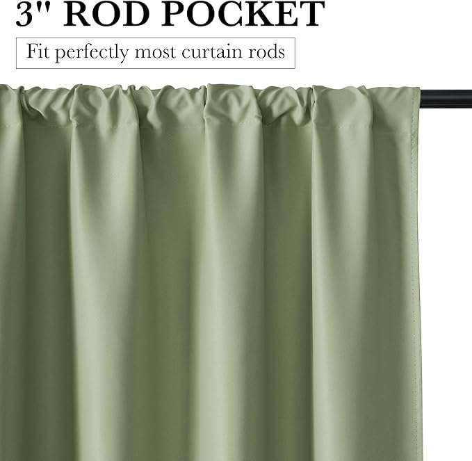 RYB HOME 100% Blackout Bathroom Curtains Over Sink 24 inches Long, Heat & UV Blocking Total Room Darkening Noise Reducing Curtains for Basement RV Campers, Sage Green, 2 Panels Set