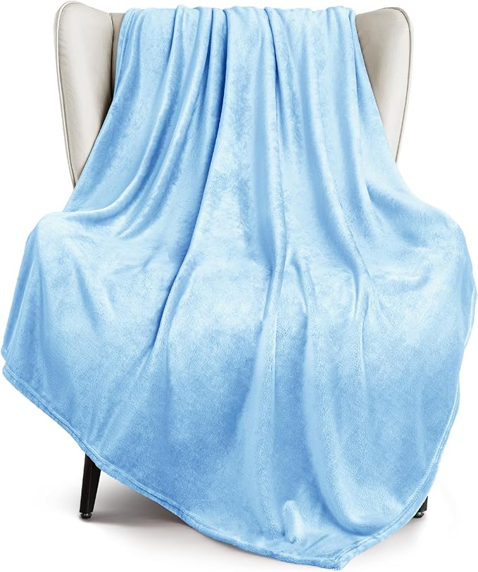Exclusivo Mezcla Fleece Ice Blue Throw Blanket for Couch, Sofa, Super Soft and Warm Blankets, All Season, Cozy, Plush, Lightweight, 50x60 Inches