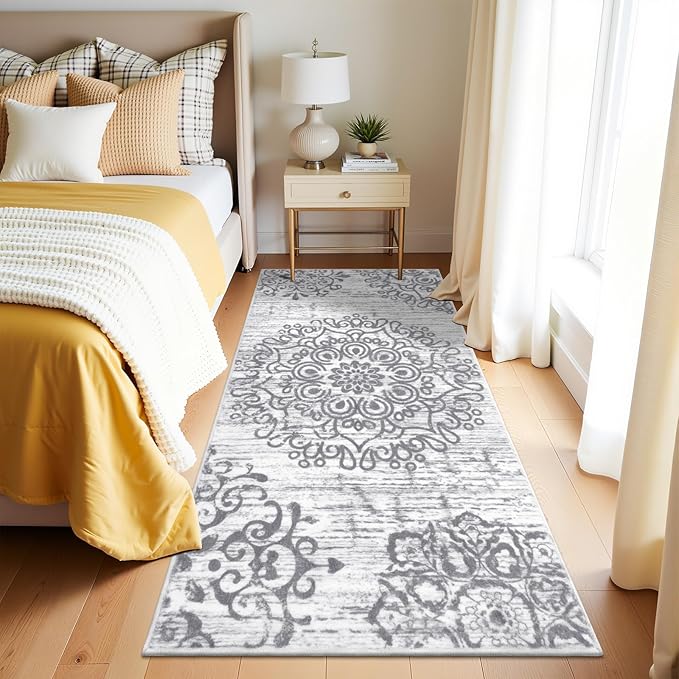HEBE Washable Area Rug - 3'x6' Non Slip Soft Distressed Medallion Bedroom & Living Room Accent Throw Vintage Entry Floor Carpet for Dining Room & Bathroom Entryway
