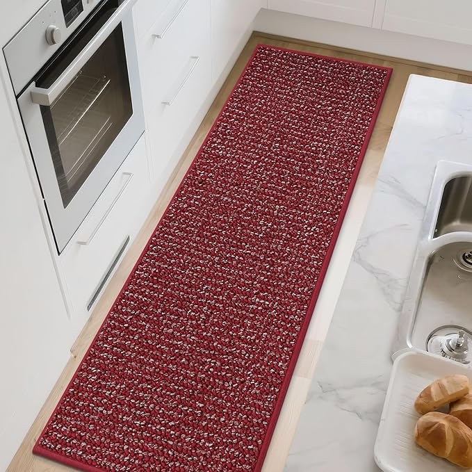 BEQHAUSE Kitchen Runner Rugs 20"x48", Non-Slip Kitchen Mats for Floor, Super Absorbent and Stain Resistant Kitchen Rug, Machine Washable Rugs for Kitchen, Hallway, Laundry & Sink, Red