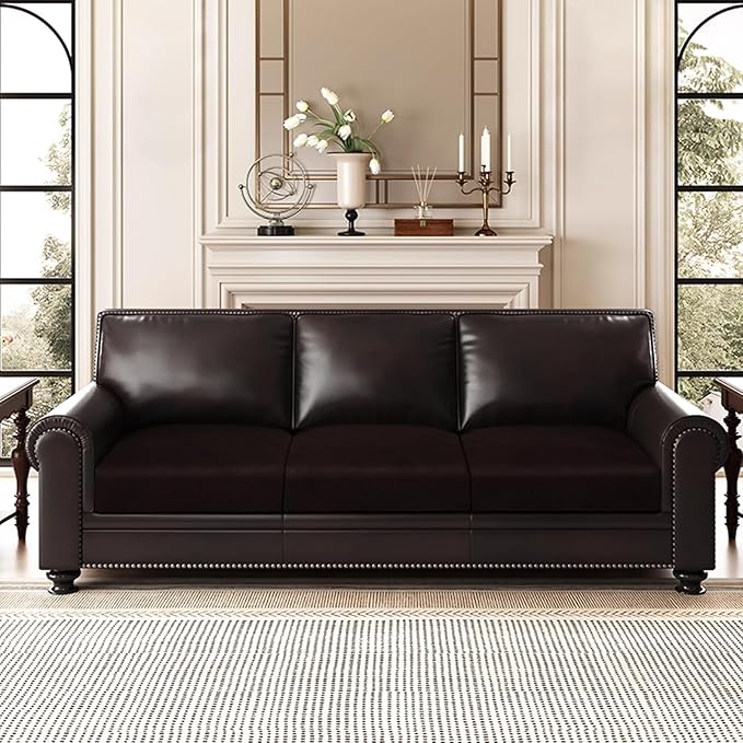 Leather Look Couch Cushion Covers Sofa Seat Slipcovers Sets Couches Furniture Protector for Sectional Armchair Loveseat Pets Kids Stretch Spandex Fabric (3 Cushion Sofa, Chocolate)