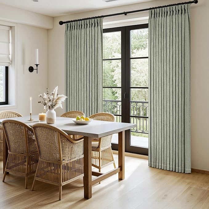 MIULEE Pinch Pleated Thick Linen Curtains 96 Inches Long 2 Panels for Living Room Bedroom, Memory Trained Pleat Drapes Light Filtering Sage Green Semi Sheer Window Curtains Hooks Rings Back Tab