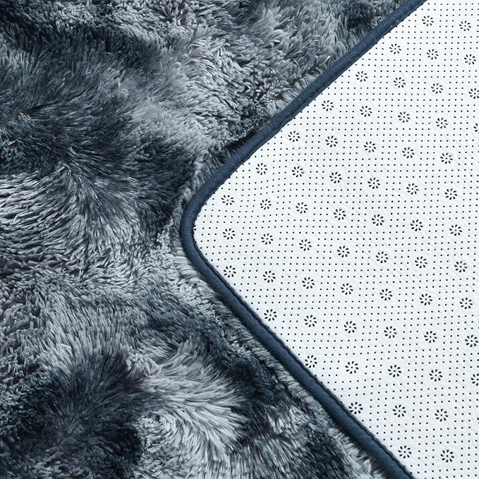 Deerhoo Large Shag Area Rugs 6 x 9, Tie-Dyed Plush Fuzzy Rugs for Living Room, Ultra Soft Fluffy Furry Rug for Bedroom, Indoor Carpet Nursery Rugs for Kids Room Home Decor, Blue and Grey