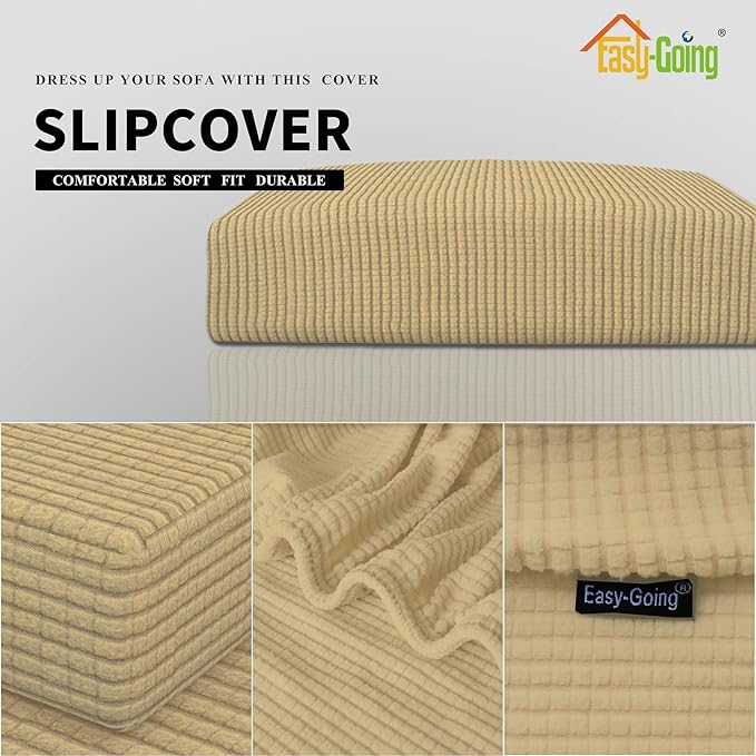 Easy-Going Stretch Loveseat Cushion Cover Sofa Cushion Furniture Protector Sofa Seat Sofa Slipcover Sofa Cover Soft Flexibility with Elastic Bottom(Loveseat Cushion, Beige)