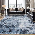 Rugflix 9x12 Area Rugs for Living Room, Washable Large Rug Stain-Resistant Low Pile, Modern Dark Carpet for Dining Room Home Office Kid Room Nursery Bedroom, Navy Blue/Black