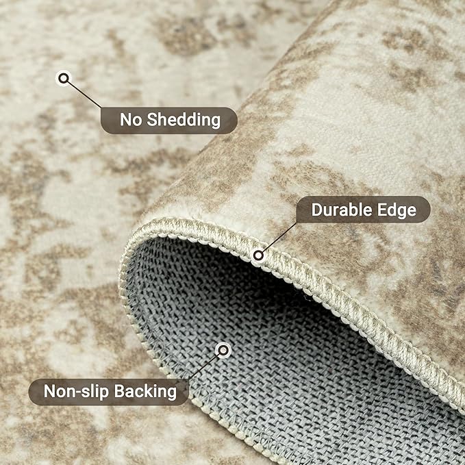 LEPEII 8x10 Area Rugs, Machine Washable Low Pile Rugs for Living Room, Modern Abstract Area Rugs for Bedroom, Large Area Rug with Non-Slip Backing for Dining Room-Beige