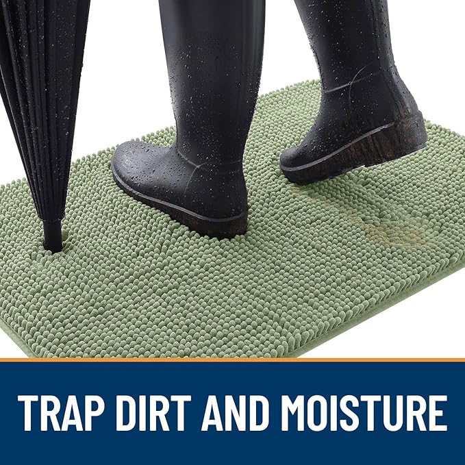 OLANLY Dog Door Mat for Muddy Paws 24x16, Absorbs Moisture and Dirt, Absorbent Non-Slip Washable Doormat, Quick Dry Chenille Mud Mat for Dogs, Entry Indoor Entryway Carpet for Inside Floor, Sage Green