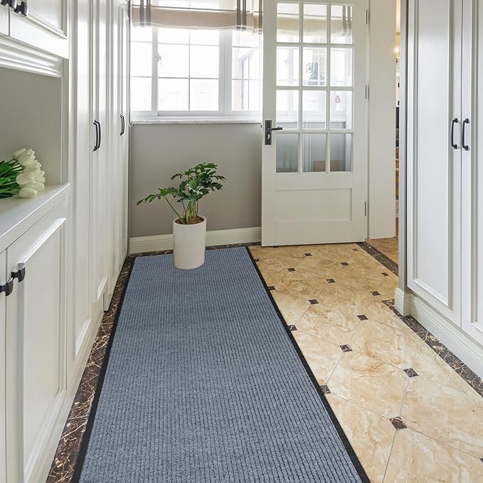 MYOYAY Carpet Runner, 3ft x 10ft Hallway Runner with PVC Non-Slip Backing Indoor Outdoor Floor Mat Area Rugs for Kitchen Balconies Living Room Dining Room Decks Patio (Gray)