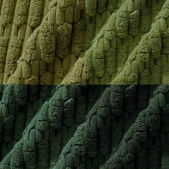 Fancy Homi Set of 4 Green Boho Winter Decorative Throw Pillow Covers 22x22 Inch for Couch Bed Sofa, Aesthetic Modern Bohemian Room Decor, Soft Fuzzy Cozy Corduroy Textured Cushion Case 55x55cm