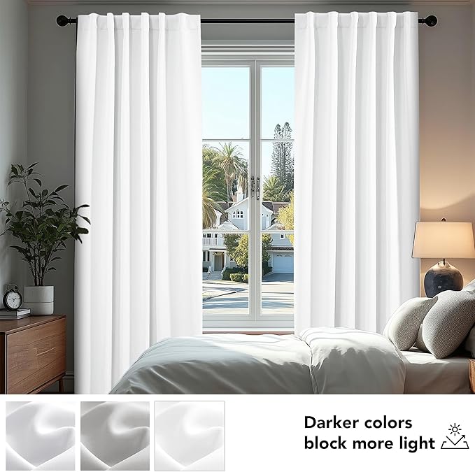 Deconovo Room Darkening Curtains, Thermal Insulated Noise-Reducing Window Panels for Bedroom, Living Room and Home Office, 2 Panels, Pure White, 42W x 72L Inch