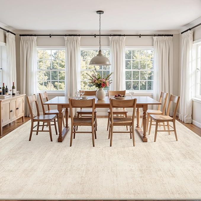 Area Rugs 9x12 Living Room: Vintage Boho Neutral Washable Rug Indoor Soft Large Area Rug Carpet for Bedroom Nursery Farmhouse Dining Room Office Floor Non-Slip Low Pile Under Table Rug Retro Beige